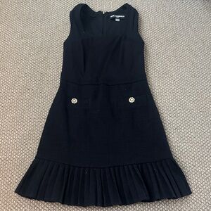 Black tweed Dress with Pleated Hem